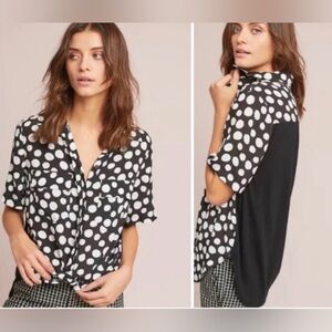 Anthropologie Black and White Polka Dot Button Down Shirt